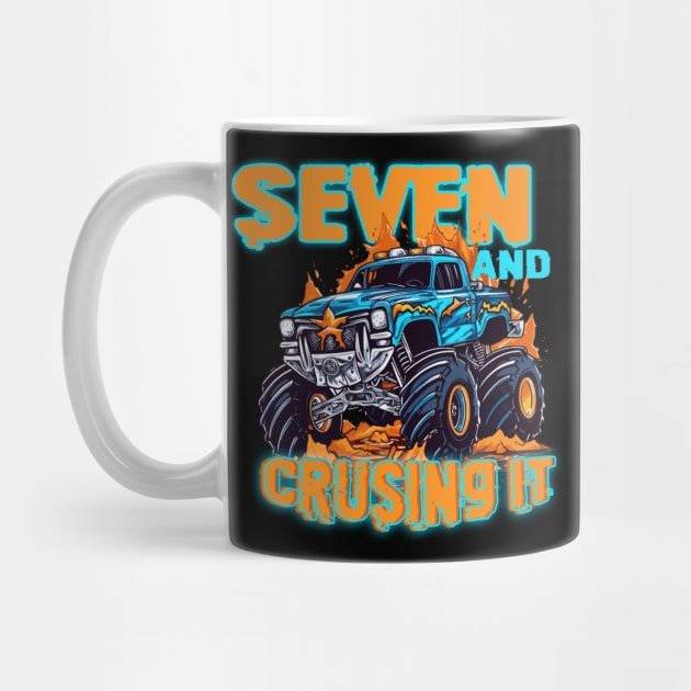 Seven Birthday Boy's Monster Truck Racing B-day Gift For Kids Tollder by FortuneFrenzy